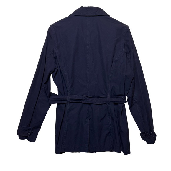 Eddie Bauer Womens Lightweight Trench Coat Jacket Button Belted Navy Blue Large - Picture 5 of 5